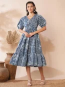 MOBERO Blue Traditional Patterned Dress