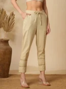 MOBERO Beige Cotton Linen Straight Pants